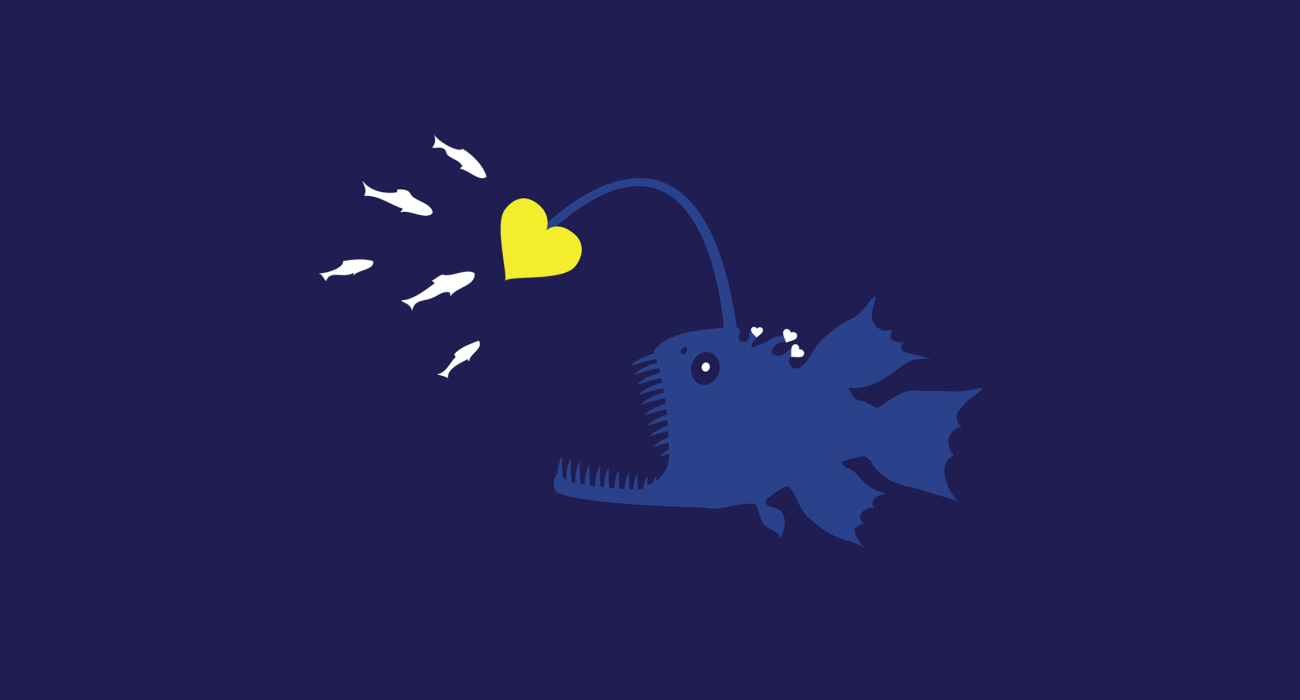 A deep sea fish luring lil' critters with a glowing heart shaped lantern
