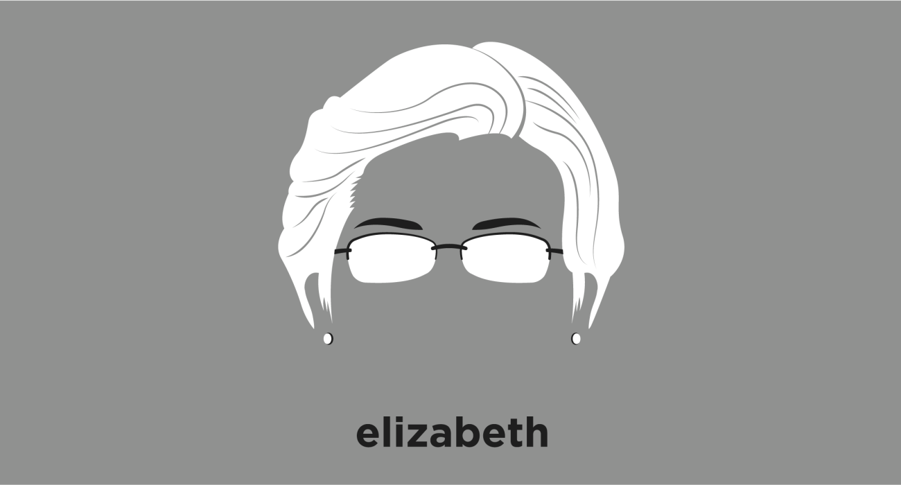 Elizabeth Warren: United States Senator from Massachusetts and formerly a law school professor specializing in bankruptcy law. A member of the Democratic Party and a progressive, Warren has focused on consumer protection, economic opportunity, and the social safety net.