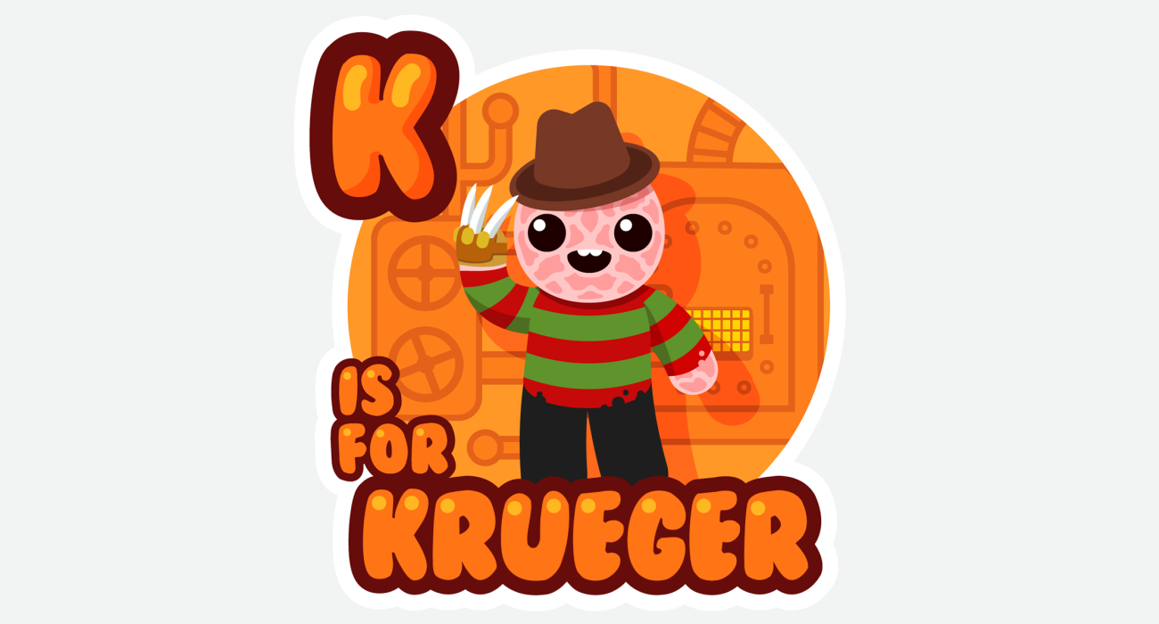 An adorable Freddy Kruger, with just the cutest lil' burn scars having fun down in his boiler room playing with his favorite toy, his claw glove!