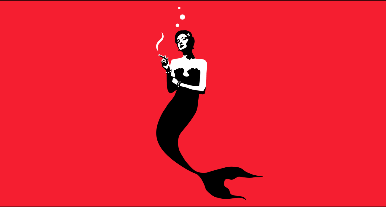 A cute and maybe a bit sassy mermaid sneaking an impossible smoke under the waves
