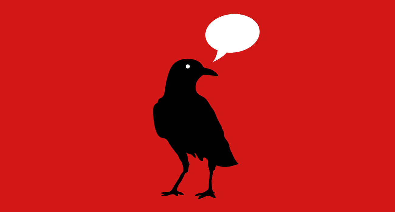 Ah yes a silhouette of a raven with an empty word balloon floating above his lil' head. Obviously a reference to Edgar Allen Poe's story 'The Raven'